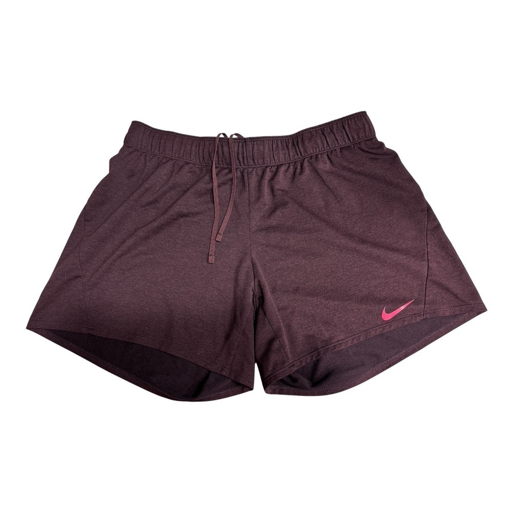 Nike Dri-FIT Women's Plum Solid Athletic Shorts Elastic Waist Drawstring Gym